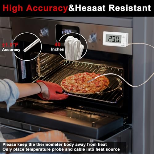 Digital Oven Thermometer with Probe Grill Meat Thermometer up to 572°F/300°C, Oven Thermometer Roasting for Barbecue Accessories for Kitchen, Roasting, Grill, Pizza - color: Milky White