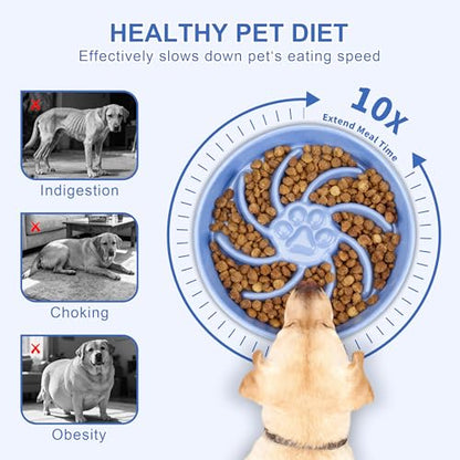 Ceramic Slow Feeder Dog Bowl, 3 Cup Dog Food or 25oz Water, Slow Eating Bowl for Middle Breed, Maze Puzzle Feeder for Fast Eaters, Anti-Choking Stop Bloat, Non-Slip BPA Free (Blue) - color: Blue