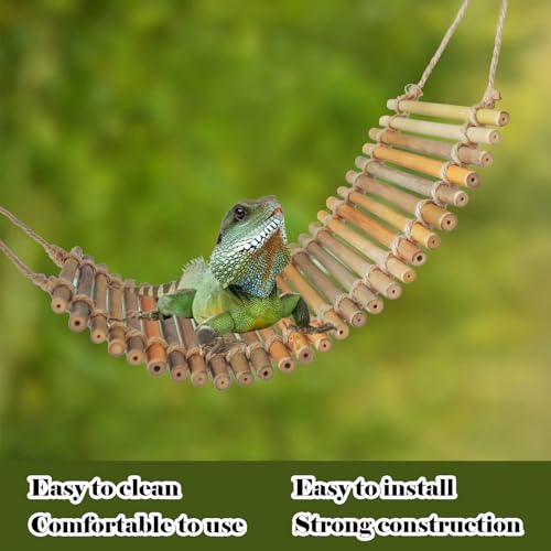 Reptile Bamboo Climbing Bridge,Lizard Ladder Hammock Bridge Bearded Dragon Hanging Bamboo Ladder Lounger Lizard Hammock Terrarium Vines Decor Reptile Habitat Tank Accessories for Chameleon Gecko - style: M【12.0 x 6.1 In】