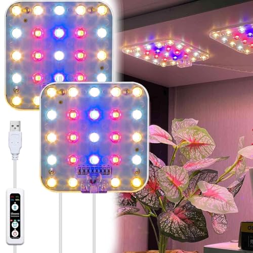 Under Shelf Grow Light, Auto Timer, Dimmable, Pinkish White, 1-Pack | Full Spectrum LED Plant Light for Shelves, Bookcase, Cabinet; 4"x4" Ultra-Slim LED Panel; 6ft USB Cord; 10W 2-Panel Each Pack - color: Pinkish White
