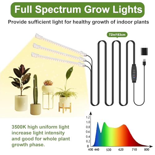 8.6'' LED Grow Light Strips, Full Spectrum 3500K Grow Lights for Indoor Plants, 3 Head with 3/9/12H Timer, 10 Dimmable Levels, Suitable for Seedling, Succulent, Plant Shelf and Greenhouse, 2-Pack - color: 3 Head 2 Pack