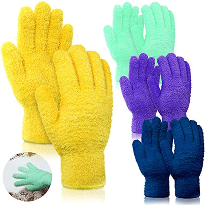 Patelai 4 Pairs Microfiber Plant Dusting Gloves Reusable Leaf Dust Cleaning Glove Mittens for Plants House Cleaning Car Blinds(Green, Dark Blue, Yellow, Purple)
