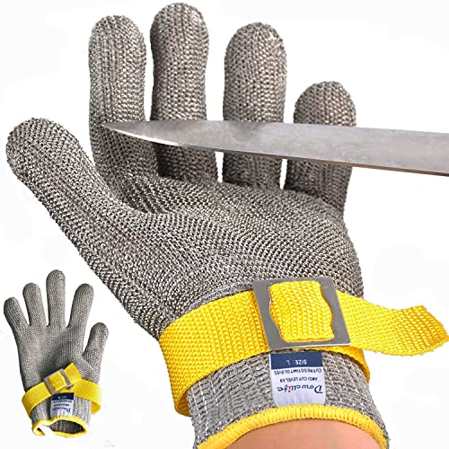 Dowellife Comfortable ANSI A9 Cut Resistant Glove Food Grade, Mesh Metal Kithcen Glove for Chef Oyster Shucking Mandoline Knife Butcher Meat Cutting - size: Large (Pack of 2)