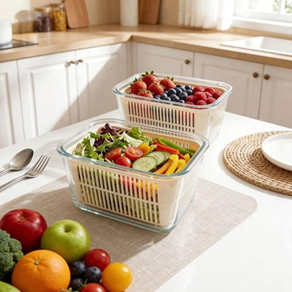 Glass Food Storage Containers with Glass Lids, Microwave Safe Food Container Set, Aitight Meal Prep Container Set, BPA Free, 2 extra Colanders, LeakProof, 2 Pack of 60oz - color: Ivory White- 2RT
