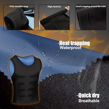 Sauna Vest for Men Waist Trainer, Sleeveless Mens Sweat Sauna Suit Shirt Compression Tank Top - color: Blue Inner, size: Small-Medium