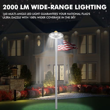 Solar Flag Pole Light, 160 LED 2000Lumens, 16 H Lighting for 15-30 Ft Poles | Solar Powered, 4000 mAh, Full Flag Coverage, IP65 Waterproof, Dusk to Dawn Auto On/Off, Multi-Angle, Rechargeable, White - color: White