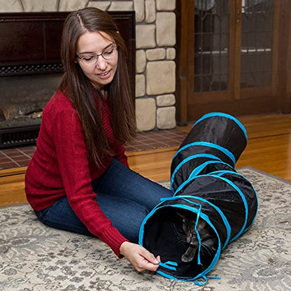 PetLike S Way Cat Tunnel Collapsible Pop-up Pet Tube Hideaway Play Toy with Ball (S-Way, Black) - color: Black, size: S-Way
