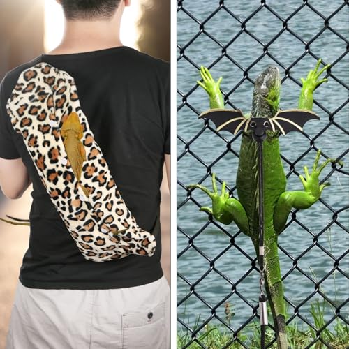 Bearded Dragon Backpack and Leash with Wings, Leather Adjustable Lizard Leash Reptile Carrier Harness Pet Reptile Backpack with Wing Accessories for Outdoor Walking Travel Rest