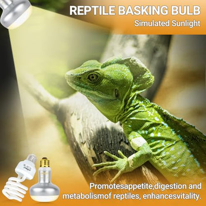 100W Reptile Heat Lamp Blub and 26W 10.0 UVB Reptile Light Combo Pack, Basking Spot Light UVA Heat Lamp Bulb and 26W Energy Saving UVB UVA Light for Reptiles Bearded Dragon,Turtles,Lizard