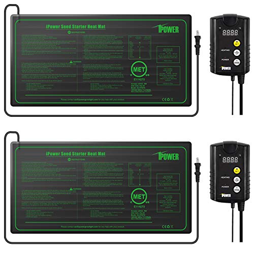 iPower 2 Pack 10" x 20" Warm Hydroponic Seedling Heat Mat and Digital Thermostat Control Combo Set for Plant Germination, Black - size: 10" x 20" & Control