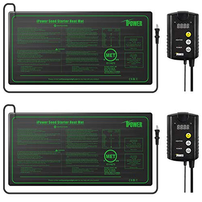 iPower 2 Pack 10" x 20" Warm Hydroponic Seedling Heat Mat and Digital Thermostat Control Combo Set for Plant Germination, Black - size: 10" x 20" & Control