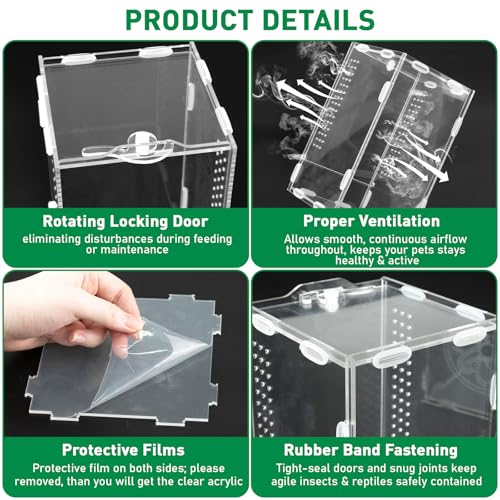 7.8"x4.7"x4.3" Jumping Spider Enclosure with Front Door | Small Acrylic Terrarium Praying Mantis Enclosure Clear Jumping Spider Habitat for Tarantula, Snail, Crabs and Small Reptiles