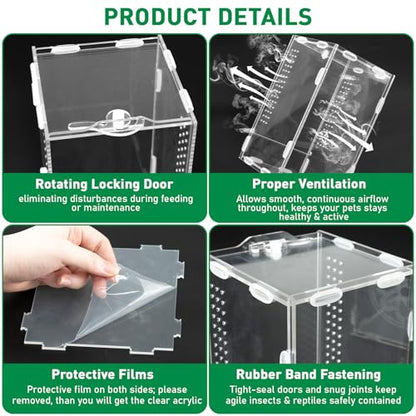 7.8"x4.7"x4.3" Jumping Spider Enclosure with Front Door | Small Acrylic Terrarium Praying Mantis Enclosure Clear Jumping Spider Habitat for Tarantula, Snail, Crabs and Small Reptiles