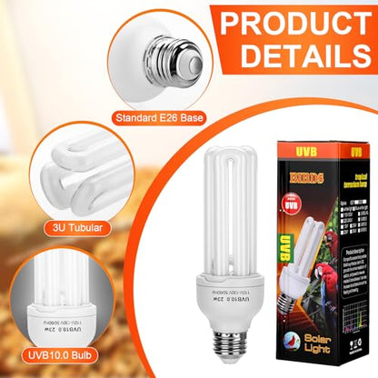 4 Pack UVB Reptile Light Bulb 23w 10.0 UVB Bulb for Desert Reptiles Pet Light for Turtle Compact Fluorescent Terrarium Lamp for Bearded Dragon, Lizard, Tortoise, Iguanas, Snake, Gecko