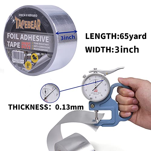 TAPEBEAR Heat Shield Tape Aluminized Fiberglass Cool Tape 3inch x 65Yards | Self-Adhesive Reflective Thermal Barrier Tape Heat Resistant for Air Dryer Vent, HVAC, Heating Unit, Auto, Pipe, 196Ft - size: 3inch x 65yard