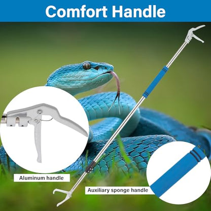 Snake Grabber Tool, 69" Snake Tongs Long Handle for Rattlesnake Reptile Tongs Heavy Duty Long Catcher Reach Grabber Stainless Steel Materials Sponge Handle Wide Jaw (69 inches)