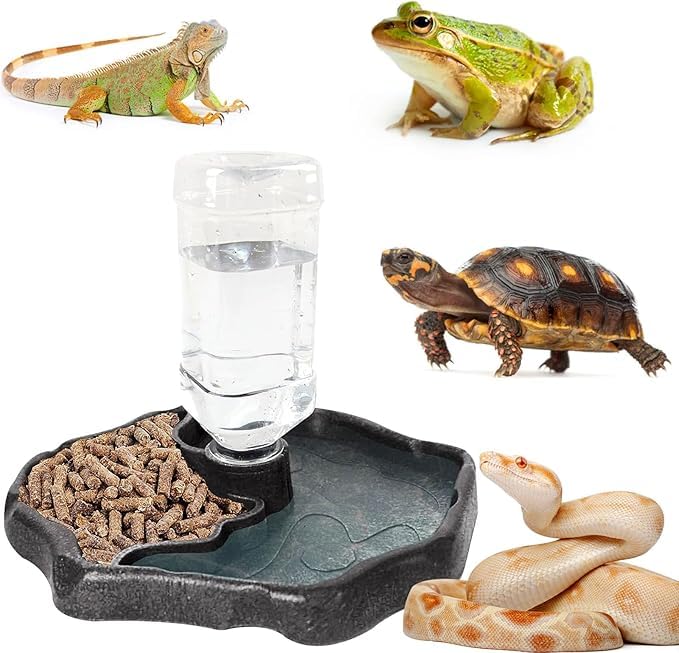 Automatic Reptile Water Feeder, Turtle Food and Water Bowl, Tortoise Water Bottle, Water Dispenser for Snake Bearded Dragon Lizard and Chameleon