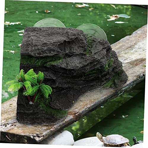 GANAZONO Aquarium Tortoise Basking Platform Multi-Functional Climbing Ramp for Aquatic Turtles Frogs Reptiles Durable Resin Decoration with Vivid Accessory for Water Turtles Lizards