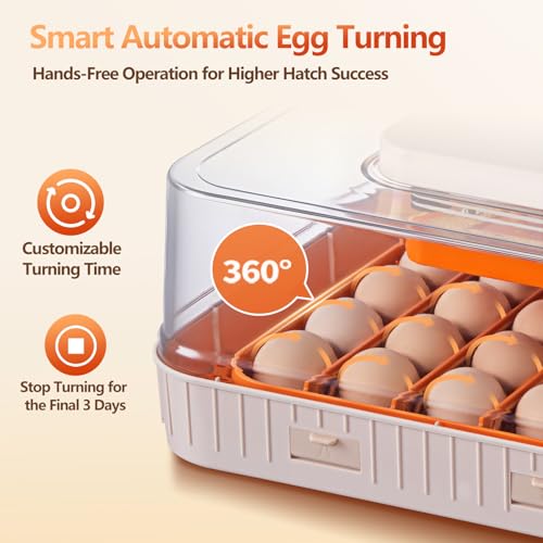 56 Egg Incubator, Fully Automatic Egg Turner & Humidity Control, High Hatch Rate Poultry Incubator with LED Candler, 360° View for Chicken, Duck, Quail Eggs – Beginner Friendly
