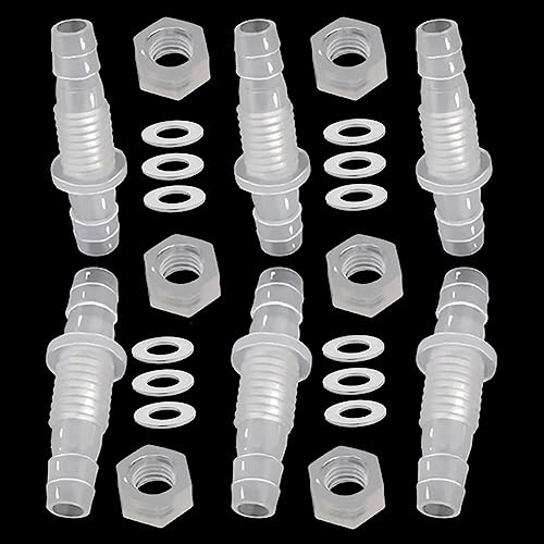 1/2" Hose barb Thru-Bulk Bulkhead Fittings, Union Adapter Plastic Fittings with Stainless Steel Washers for Aquarium Water/Fuel/Air,Pack of 6 - size: 1/2 Inch, style: 6