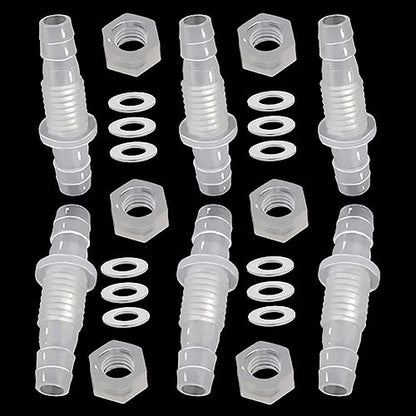 1/2" Hose barb Thru-Bulk Bulkhead Fittings, Union Adapter Plastic Fittings with Stainless Steel Washers for Aquarium Water/Fuel/Air,Pack of 6 - size: 1/2 Inch, style: 6