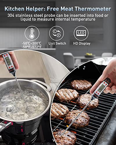 Eventek Infrared Thermometer Gun, [3 in 1] -58°F~1112°F (-50°C~600°C) Digital Laser Temperature Gun for Cooking, Pizza Oven, Grill & Engine with Adjustable Emissivity, Meat Thermometer & Bag Included