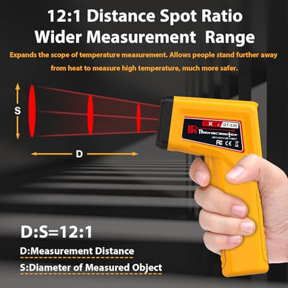 FKM Infrared Thermometer Gun Non-Contact Laser Temperature Gun,-58°F~986°F | Adjustable Emissivity,Digital IR Thermometer Gun for Cooking,Griddle,Pizza Oven,BBQ,HVAC,Automotive,Industrial,Not for Human - color: Yellow