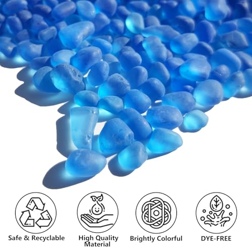 QYGL Sea Glass Stones - 0.9LB Sea Blue Frosted Glass Pebbles Gemstones | Perfect for Aquarium Rocks, Fish Tank Gravel, Vase Fillers, DIY Crafts, and Home Decor - color: Aquamarine