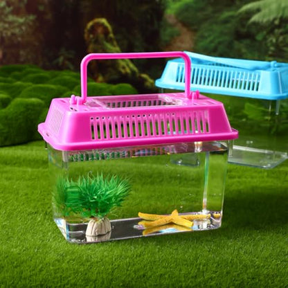 UPKOCH 4-Pack Critter Keeper Small Fish Tank, Portable Plastic Reptile Terrarium Bug Cage with Lid, Mini Travel Transport Container for Turtle Tarantula Hermit Crab