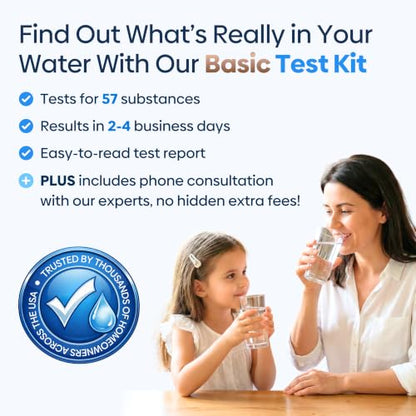 ETR Labs Basic Water Quality Test Kit - Tests 57 Substances in Well & Tap Drinking Water (Metals, Nitrates, Lead, Hard Water, pH Levels) - Home Sample Kit with Prepaid Mailer & Expert Lab Support