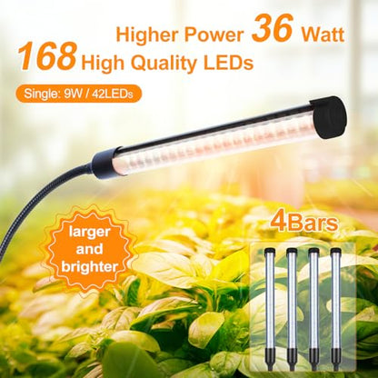 4Head Desk Grow Light, Tabletop LED Grow Lights for Indoor Plants for Bonsai, Seed Starting, Succulents, 36 Watt Power Draw, 4/8/12/16/20H Timer, 16"-24" Height Adjustable - size: 4Head Tabletop(36W)