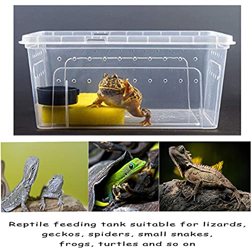 Hamiledyi 2PCS Reptile Feeding Box Snake Breeding Box Transparent Animal Habitat Cage and 4 Pcs Humid Hide for Leopard Gecko Moist Reptile Hide Box for Young Lizard Shedding
