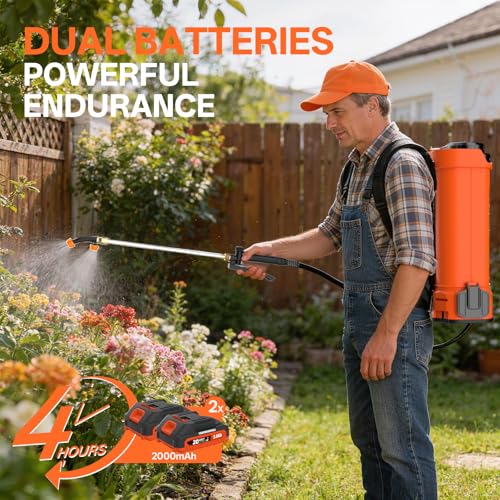 Maxlander 4.2 Gal Battery Powered Backpack Sprayer with 2 x 2.0Ah Battery | 90 Psi Adjustable Pressure, 6 Spray Nozzles, Reach Over 17 Feet, 2 Hours Runtimes, Waist Support