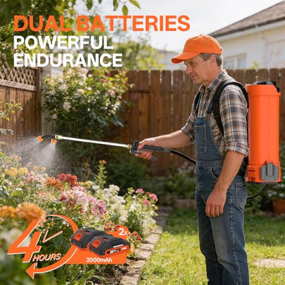 Maxlander 4.2 Gal Battery Powered Backpack Sprayer with 2 x 2.0Ah Battery | 90 Psi Adjustable Pressure, 6 Spray Nozzles, Reach Over 17 Feet, 2 Hours Runtimes, Waist Support