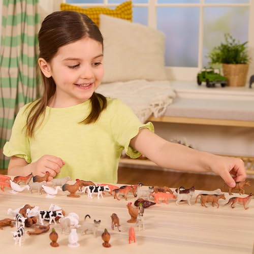 Terra by Battat Farm Animals Toy Tube, 60 Mini Figures, 12 Designs, Tubes | 60 plastic farm animal toys in a storage tube with 12 realistic designs; cow, pig, goat, sheep and more, Animals; 3+ Years - style: Terra Mini Farm Animals in Tube