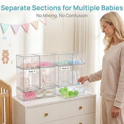 Vtopmart 10 Pack Baby Bottle Organizer Set, Stackable Storage Drawers Ideal for Kichen Countertop, Vanity, Bathroom, Cabinet, Pantry Organization - style: 4 Small+4 High+2 Wide