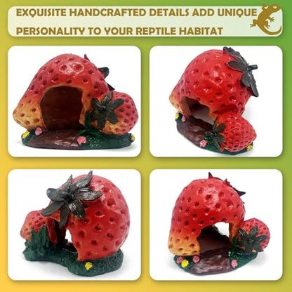 Leopard Gecko Reptile Hide Bearded Dragon Caves Strawberry Lizard Hideout Tank Accessories Crested Snake Décor Amphibian Habitat Decoration - style: STRAWBERRY