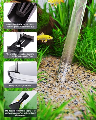 SEAOURA Aquarium Vacuum Gravel Cleaner Adjustable Fish Tank Siphon Cleaner | Manual Python Water Changer with Air Push Button, Fishtank Syphon Vacuums Cleaning Kit for Turtle Poop Suck Manure Wash Sand - color: Navy blue + Silver gray