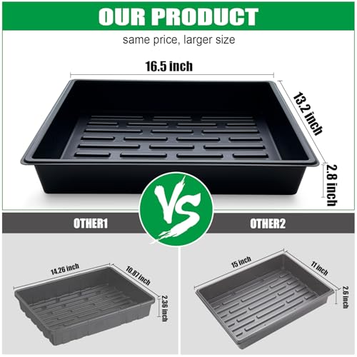 RooTrimmer Seed Starter Tray, 5 Packs Plant Tray, Durable Plastic Growing Trays, Stackable Seedling Starter Trays Perfect for Indoor, Outdoor, Greenhouses, 16.5" L x 13.2" W x 2.8" H - Black - size: 16.5" x 13.2" x 2.8" Trays - 5P