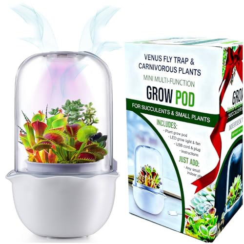 Smart Venus Fly Trap Terrarium Pot with Timer&Fan, Mini Plant Terrarium Kit | Plant Terrarium Kit with Grow Light for Carnivorous,Butterwort,Venus Fly trap,Christmas Gardening Gift for Women Garden Lover