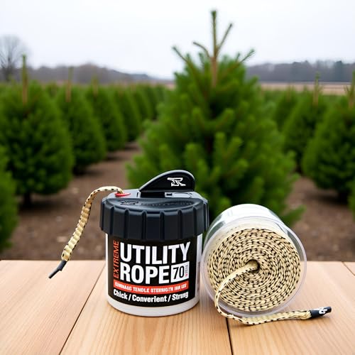Rapid Rope Canister, 70ft Tan Tactical Paracord, 1100lb Test, USA Made | Heavy Duty Poly Rope Test Cord, Non-Tangle Dispenser Included, For Hiking, Camping, Survival, Utility, Stocking Stuffer, Gift - size: 70ft, style: Tan