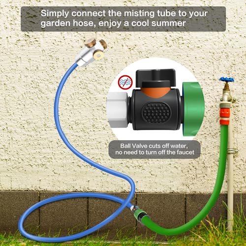 HAOWIN Misters for Outside Patio with Full Metal Misting Head and Shut-off Valve, 3 Nozzles Fine Mist Leakproof 6.6FT Aluminum Hose Mister, Misting System for Outdoor Greenhouse Chicken Coop Trampolin