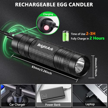Egg Candler for Chicken Eggs, Rechargeable Bright Cool Light Egg Candler Tester for Chicken Duck Eggs, Handheld Egg Light for Incubators, Farm & Home Use