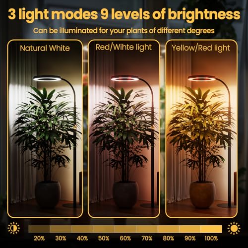 Grow Light Plant Light for Indoor Plants, Full Spectrum Grow Lamp with Pedestal Stand, Automatic Timer for 3H/9H/12H, 10 Dimmable Levels, Height Adjustable 51-67in Black - color: Black High