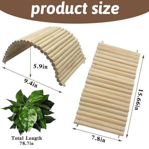Hamiledyi 15.66 x 7.8 Inches Wooden Reptile Hideout Bearded Dragon Bendy Bridge Climbing Ladder Hiding Hut Reptiles Hide Cave Habitat Decor for Lizards Gecko Spiders Snakes Tortoise