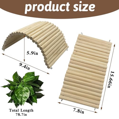 Hamiledyi 15.66 x 7.8 Inches Wooden Reptile Hideout Bearded Dragon Bendy Bridge Climbing Ladder Hiding Hut Reptiles Hide Cave Habitat Decor for Lizards Gecko Spiders Snakes Tortoise