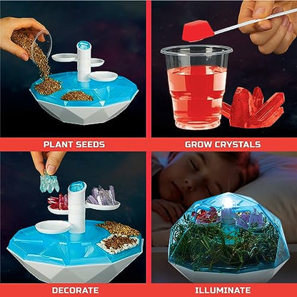 Discovery™ DIY Light-Up LED Terrarium - Plants & Crystals Geodome Grow Kit, 3 Colorful Crystal Formations, Rye Grass, Education STEM Activity Set, Indoor Science Experiment, Chemistry Gift