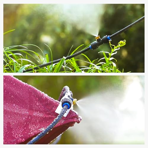 Misting Cooling System 59FT (18M) Misting Line + 20 Brass Mist Nozzles + Brass Adapter(3/4") Outdoor Mister for Patio Backyard Garden Greenhouse Watering - size: 59FT / 18M