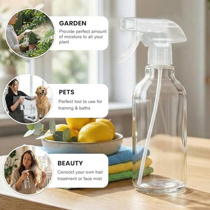 16.9oz Glass Spray Bottles 2 Pack,Mist/Stream Spraying | Adjustable Refillable Containers for Hair Care, Cleaning Solutions, Plants, Essential Oils - color: Clear, size: 16.9oz