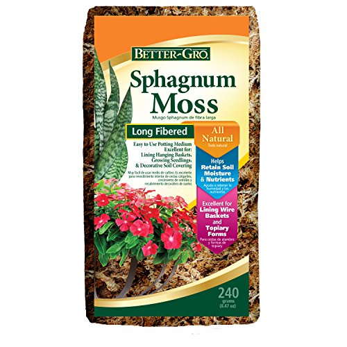 Better-Gro Sphagnum Moss - 100% Natural, Long-Fiber Moss for Orchids, Ferns, and Hostas, Excellent for Hanging Baskets and Propagating Plants - 240 Cubic Inches - size: Single